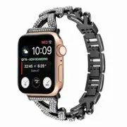 For Apple Watch 8 /7 /SE /6 /5 /4 /3 /2 /1 Ultra V Shape Bling Rhinestones 38mm 40mm 41mm Bracelet Strap Wristband - Black