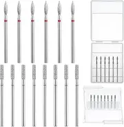 Qianyu 14 PCS Cuticle Drill Bit Diamond Nail Drill Bits Flame and Barrel Shape Electric Nail File Professional Nails Salon Tools Cleaning Polishing Kit for Manicure Pedicure
