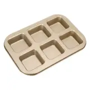 Square Muffins Pan 6-Cup Gold Nonstick Cupcake Pan for Oven Baking