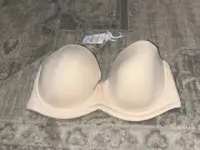 New Delimira Bra Size 38DD Sleek Strapless Convertible Bra Beige Contoured Cup
