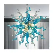 Hand Blown Glass Art Chandeliers Sea Blue and Gray Hanging Pendant Lights Cei...