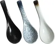 FONDOTIN 3Pcs Ceramic Dinner Spoons Versatile Soup Spoons for Daily Use Festivals Parties Beautifully Designed Kitchen Utensils Blue Ice Shiny Black and Mocha