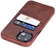 [Dockem] Wallet Case for iPhone 13 with Built-in Metal Plate for Magnetic Mounting & 2 Credit Card Holder Pockets: Exec M2, Premium Synthetic Leather (6.1" iPhone 13, Brown)