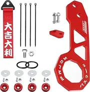 VenxyKod Rear Tow Towing Hook for JDM Universal Car Auto Trailer Ring, Bumper Quick Release Front Rear Bumper Fasteners Aluminum Racing Trailer Hook(Good Luck, Red)