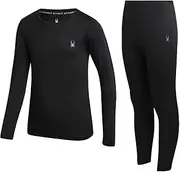 [Spyder] Kids Thermal Underwear Set - 2 Piece Brushed Back Fleece Lined Long Johns Base Layer Set for Boys and Girls (4-18)