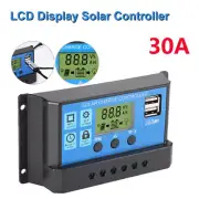 Solar Charge Controller 12V/24V 30A Auto Panel Battery Regulator Dual USB