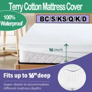 Waterproof Terry Cotton Bed Fitted Mattress Protector Single/Double/Queen/King