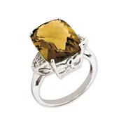 Sterling Silver RH-plated Checker-Cut Whiskey Quartz u0026 Diamond Gemstone Birthstone Ring Fine Jewelry Gift for Her