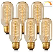 8pcs 6pcs T45 Vintage Edison Incandescent Light Bulb 40W Dimmable Antique Tubular Filament Warm White E26/E27 Amber Lamp for Home Light Fixtures Decorative AC2