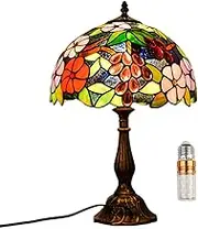 Kinbolas 12 Inch Tiffany Style Table Lamp Stained Glass Lampshades Bedside Lamp Reading Antique Desk Lamp Living Room Bedroom Office Vintage Art Deco Victorian(Color:D-4)