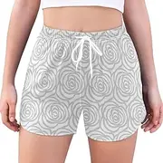 [GuoChe] Running Shorts Gray Roses Texture Quick Dry Shorts Women Polyester Summer Athletic Shorts for Sports
