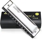 East top Harmonica 10 Holes Silver Blues Diatonic Harmonica Mouth Organ Key of C For Kids, Beginners, Professional, Students