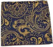 [Zasel] Mens Navy & Apricot Boho Paisley Silk Pocket Square Navy, Black, Apricot