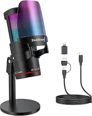 ZealSound Gaming USB Microphone,Noise Cancellation Condenser mic with RGB Light,Touch Mute,Gain,Monitoring for Streaming,Podcast,Twitch,YouTube,Discord,iPhone,iPad,PC,Computer,PS4,PS5,Mac,GamerWave