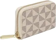 [BRTOO] RFID Credit Card Holder for Women Small Wallets Ladies 9 Card Slots Cute Pattern Keychain Organizer Black Blocking Zipper Fun Purse Minimalist Girls Cash Change Card Case, Windmill white, Minimalist