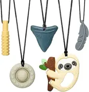 MR.TIMELAG Chew Necklace, 5 Pack Sensory Chew Necklace Bundle for Kids with Teething, ADHD, Autism, Oral Motor Chewy Teether, for Boys&Girls,Silicone Necklace Made from Food Grade Silicone Safety