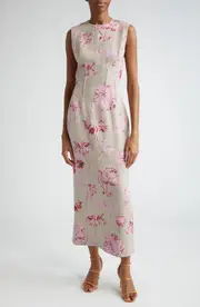 Lela Rose Pressed Flower Print Linen Column Dress in Peony at Nordstrom, Size 6
