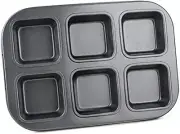 Square Carbon Steel 6 Cavity cupcake pan with non-Stick Baking Carbon Steel