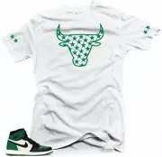 Shirt to Match Jordan Retro 1 Pine Green 2020- Bull Stars White
