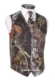 NEW Mossy Oak Camo Tuxedo Vest long Tie HANKIE Pockets ALL SIZES