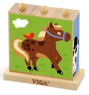 Viga - 9 pcs Wooden Cube Puzzle Farm