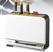 Smart Cutting Board and Knife Set with Drying Holder, Knife Set with Holder, 3 Colour Coded Chopping Board, 3 Knives, Drying Holder Organizer for Kitchen Smart Home Gadgets