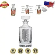 Classic Rectangular Whiskey Decanter - 750ml with USA Tattered Flag Design