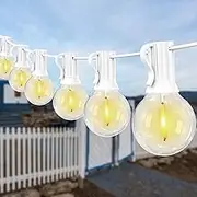 DSLebeen String Lights Mains Powered: 50ft Festoon Lights with White Cable 27+3 Plastic G40 Globe LED Bulbs Connectable Decorative Lighting Warm White 2700K for Wedding, Party, Cafe