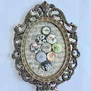 Button Art Original Vintage Italian Brass Frame Ornate Decoupage Collage