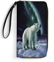 [BFGWK] Large Wallet Novelty Polar Bears Northern Lights Printing Long Wallet With Zipper Leather Wallet Suitable For Both Men And Women, style, 19.7x10.5cm