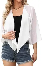 [Aottori] Women's Bolero Chiffon Bolero Jacket Elegant Summer Cardigan Short Lightweight Shoulder Jacket Festive Shrug Transparent Bed Jacket with 3/4 Sleeves