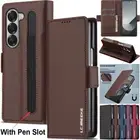 For Samsung Galaxy Z Fold 6 5 4 Case Leather Magnetic Wallet Flip Cover Pen Slot