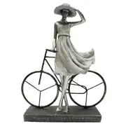 Decorative Figure Dkd Home Decor Lady Silver Bicycle Metal Resin 27.5 x 9.5 x 34.5 Cm