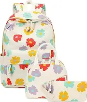 [Bluboon] School Backpack Teens Girls Boys Kids School Book Bags with Lunch Box Pencil Bag, Corduroy Colorful Floret