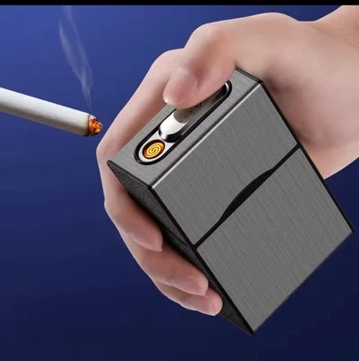 USB 3in 1 Cigarettes Case Gas Electric Light Can Hold 20 Cigarettes