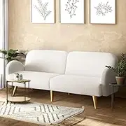 Oikiture Sofa Bed 3 Seater Lounge Couch Chair Sherpa Folding Sofa for Living Room and Bedroom White