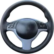 DIY Car Steering Wheel Cover for BMW E46 M3 E39 330i 540i 525i 530i 2001 2002 2003 Customized No-Slip Hand-Stitched Black Genuine Leather Car Steering Wheel Cover