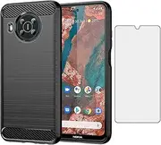 [Asuwish] Phone Case for Nokia X10/X20 with Tempered Glass Screen Protector Cover and Cell Accessories Slim Silicone Soft TPU Rubber Thin Protective NokiaX10 10X NokiaX20 5G Women Men Carbon Fiber Black