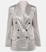 [Brunello Cucinelli] Brunello Cucinelli Double-breasted metallic linen-blend blazer AU 6 silver
