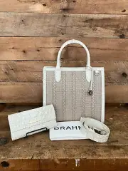 Brahmin Caroline Coconut Milk Sunsation Straw-Leather Satchel & Cordelia Wallet