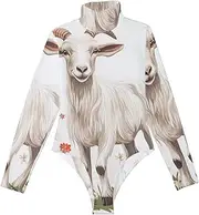 [voucong] Cartoon Goat White long sleeve Body Suits for Womens Women'S Shapewear Bodysuits Going Out Tops for Women High-Neck Medium size, Cartoon Goat White