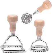 [MASTER FENG] Ravioli Stamp Maker Cutter with Roller Wheel Set, Mold with Wooden Handle and Fluted Edge, Pasta Press Kitchen Attachment (3 Set with Cutter)
