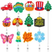12 Pieces Holiday Badge Reels Retractable Felt Nurse Badge Holder Cute Name C...