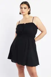 Black Textured Tie Shoestring Strap Minidress