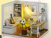 DIY Dollhouse LED Light Wooden 3D Miniature W Furniture ~STUDY CORNER~ New
