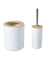 [Takara] Takae Bamboo Toilet Brusher and Rubbish Bin Set 2 Piece in White