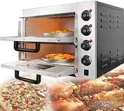 Commercial Pizza Oven 3000w,Double Deck 15 Inch Countertop Electric Pizza Oven,Temperature Control Between 50-350℃,Stainless Steel Countertop Structure with 1-120 Minute Timerfor Pizza Shops Bakeries