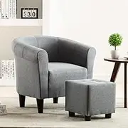 Light Grey Fabric Chesterfield Chair and Stool Set for Living Room, Padded Single Seat Recliner for Small Spaces - Sofa and Chair for Elderly