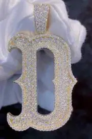 Men's 3CT Round Real Moissanite D Initial Letter Pendant 14K Yellow Gold Plated