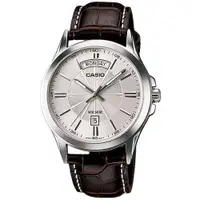 在飛比找PChome24h購物優惠-【CASIO 卡西歐】簡約時尚皮革腕錶/咖x銀框(MTP-1